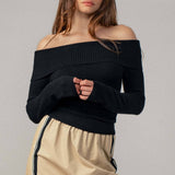 Ribbed Off-Shoulder Long Sleeve Sweater