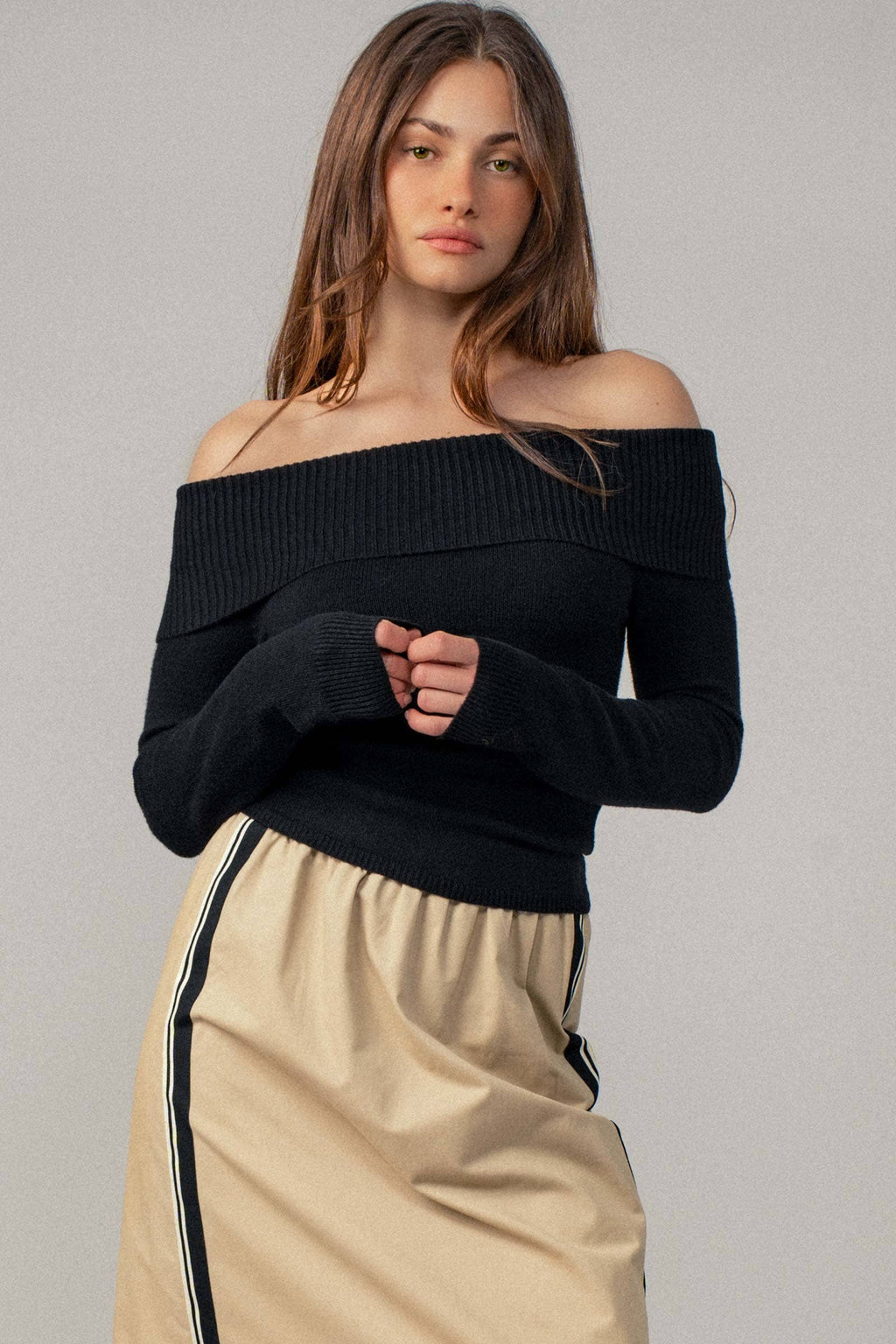 Ribbed Off-Shoulder Long Sleeve Sweater