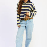 STRIPED FUNNEL NECK CARDIGAN