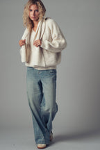 Detachable Scarf Ribbed Knit Sweater Top