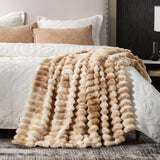 CB Striped Faux Fur Warm Plush Throw Blanket, Tie-dye Color