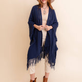 Open Work Frayed Border Bohemian Ruana