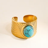 Reef 18K Gold Non-Tarnish Turquoise Stone Adjustable Ring