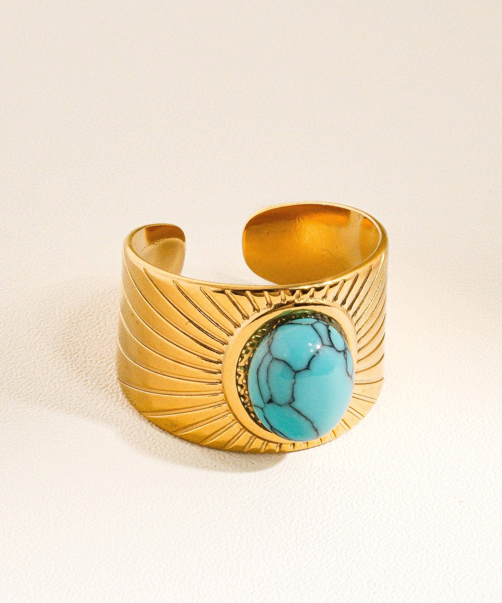 Reef 18K Gold Non-Tarnish Turquoise Stone Adjustable Ring