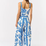 ILR5024 Floral Print Tie Waist Wide Leg Jumpsuit