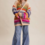 Rainbow Hand-Crochet Open Cardigan
