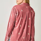 Embroidery Velvet Collared Shirt