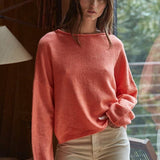 W2114 | Knit Sweater Rolled Round Neck Pullover Top