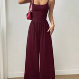 Cross Strap Halter Neck Backless Wide-Leg Jumpsuit