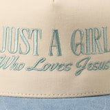 'Just A Girl Who Loves Jesus' Embroidered Trucker Hat