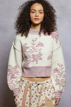 Mock Neck Lime & Cream Cropped Sweater