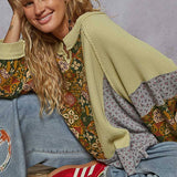 Print Panel Green Tea Knit Sweater
