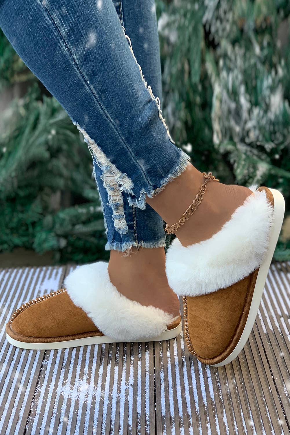 Faux Suede Plush Lined Slippers