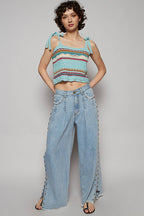 Stud Detail Twill Woven Pants