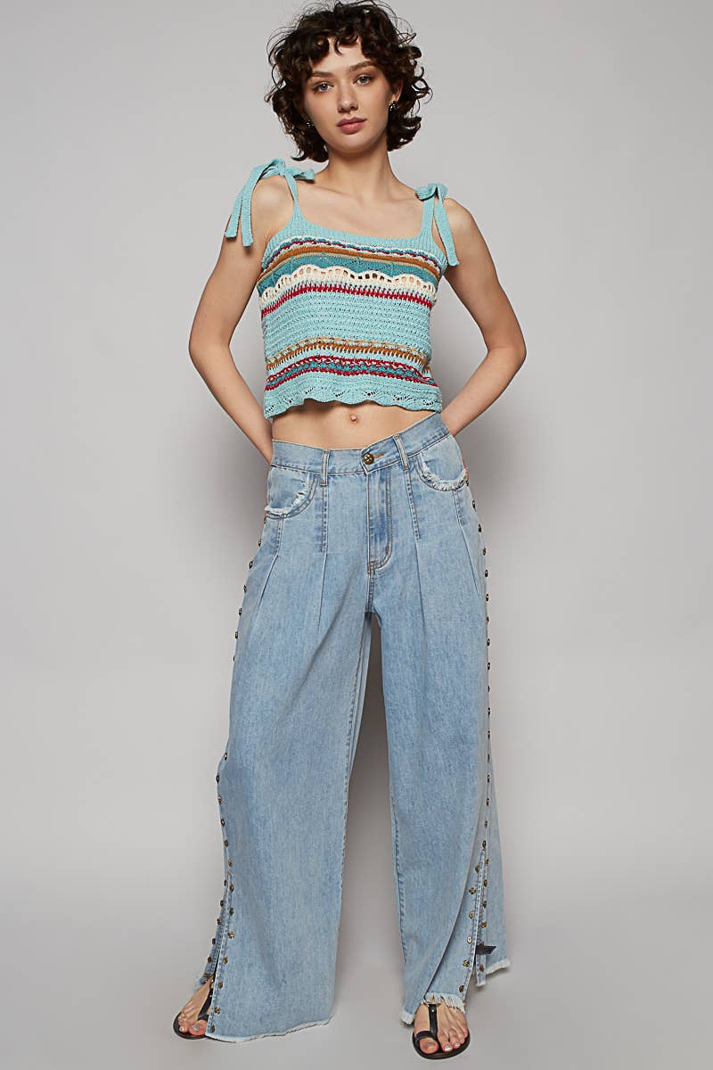 Stud Detail Twill Woven Pants