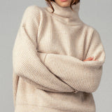 Relaxed Waffle Knit High Neck Sweater