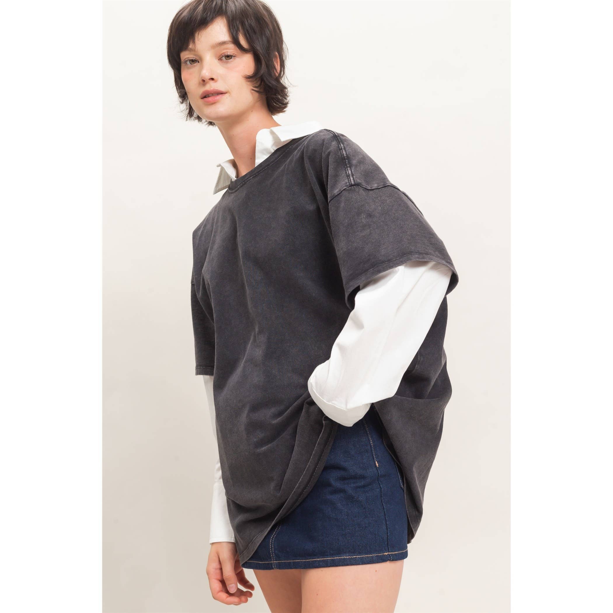 Mineral Wash Oversized Crew Neck T-Shirts