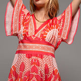 Sunburst Medallion Print Empire Waist Flutter Dress