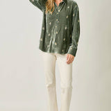 Embroidery Velvet Collared Shirt