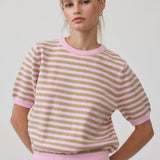 Stripe Knit Short Sleeve Sweater Top - RSW1200