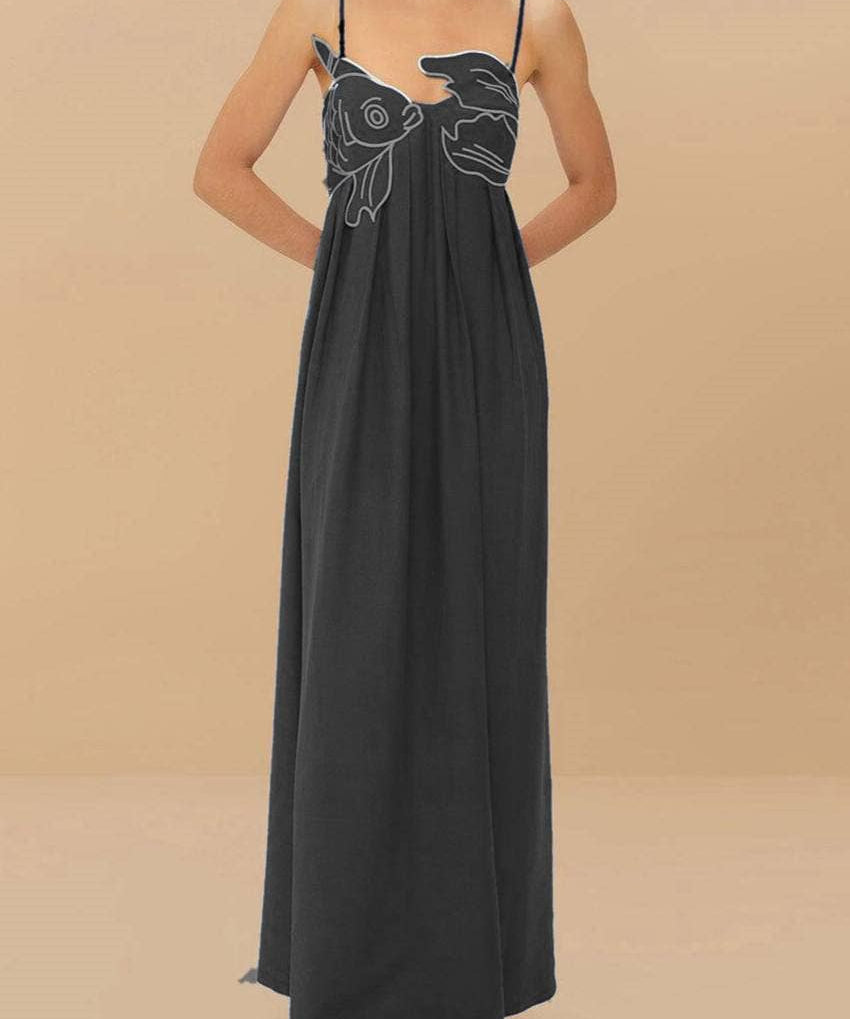 Goldfish Embroidered Strappy Maxi Dress
