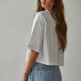 L8688 | Knit Cotton Crew Neck Drop Shoulder Short Sleeve Top
