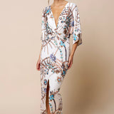 Printed Front Twist Plunging Maxi Dress