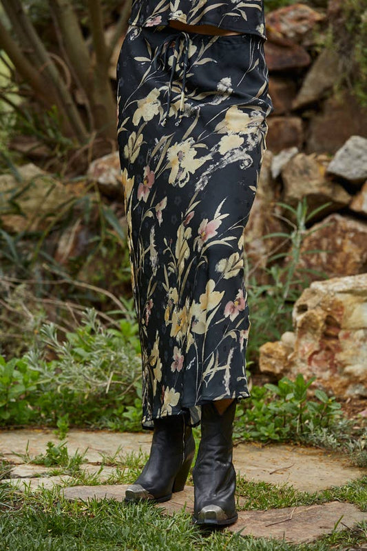 Woven Floral Print Midi Skirt