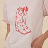 Western Boots Embroidered Contrast Stitch Tee - RTK1112