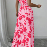Smocked Waist Cap Sleeve Floral Print Maxi Dress