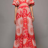 Sunburst Medallion Print Empire Waist Flutter Dress