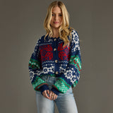Navy & Multicolored Patterned Cardigan