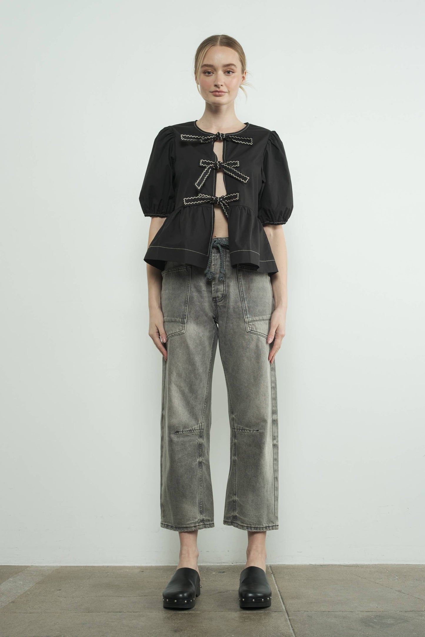 Barrel Denim Pants w/ Drawstring Waist