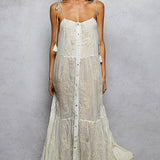 Sleeveless Round Neck Tassel Shoulder Tie Woven Maxi Dress