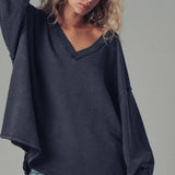Raw Edge V-Neck Oversized Sweatshirt