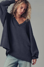 Raw Edge V-Neck Oversized Sweatshirt