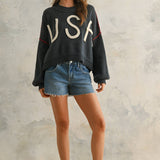 USA Rope Letter Sweater