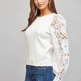 CONTRAST FLORAL LACE PUFF SLV CREW NECKLINE SWEATER FW11191