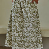 Woven Cotton Floral Print Flare Maxi Skirt