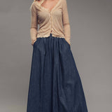 Ultra-Wide Leg Elastic Waist Denim Pants