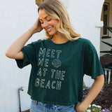 MEET ME AT THE BEACH Cropped Mineral Graphic Top