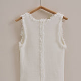 Frayed Trim Textured Knit Sleeveless Top