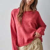 W2114 | Knit Sweater Rolled Round Neck Pullover Top