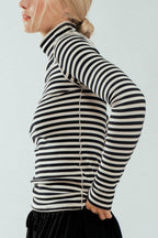Striped Turtleneck Knit Top