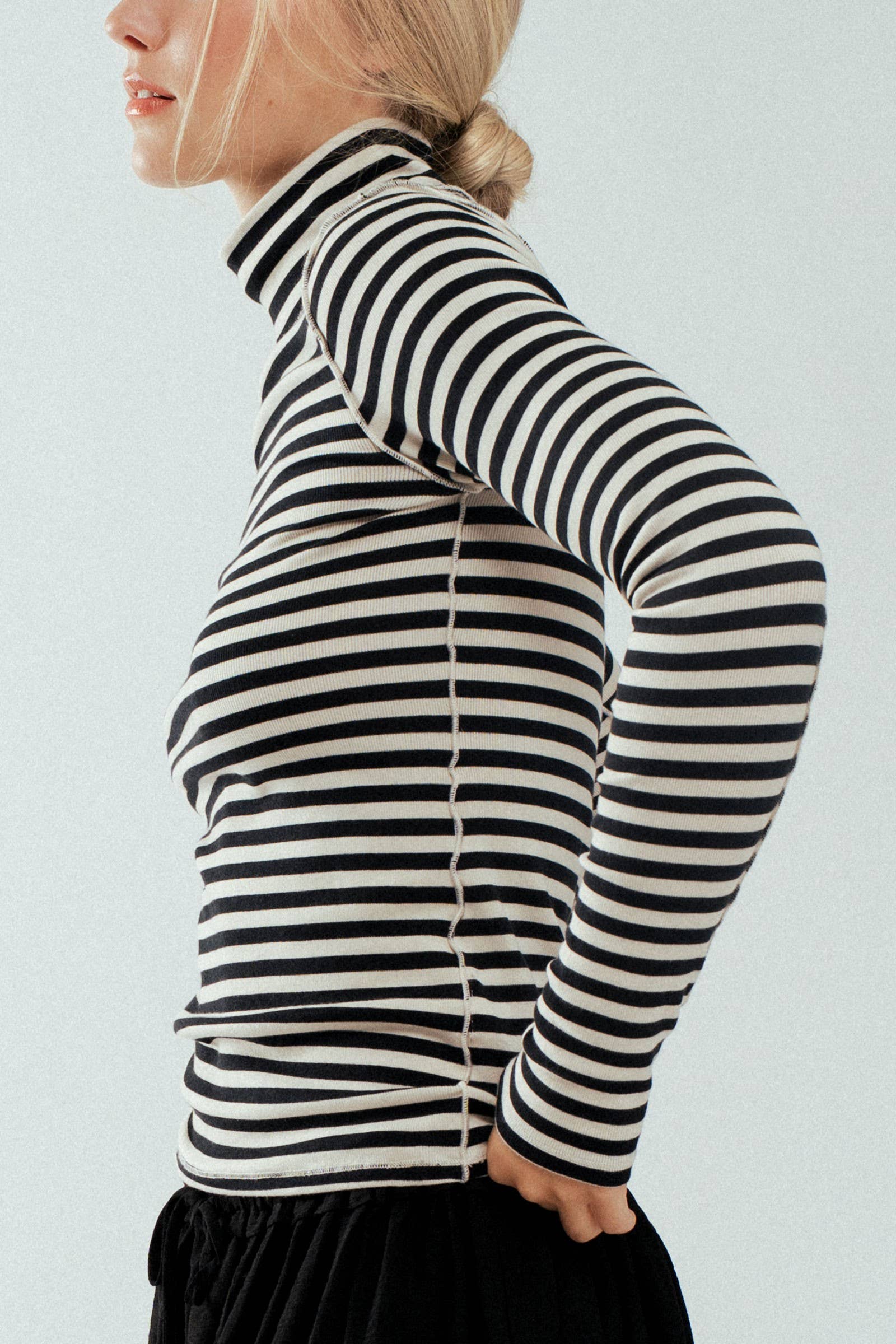 Striped Turtleneck Knit Top