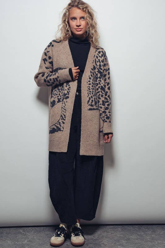 Animal Jacquard Long Knit Cardigan