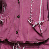 Vintage Washing Solid Laser Cut Thermal Knit Hoodies Top