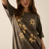 Lilies Vintage-Print Oversized Graphic Tee