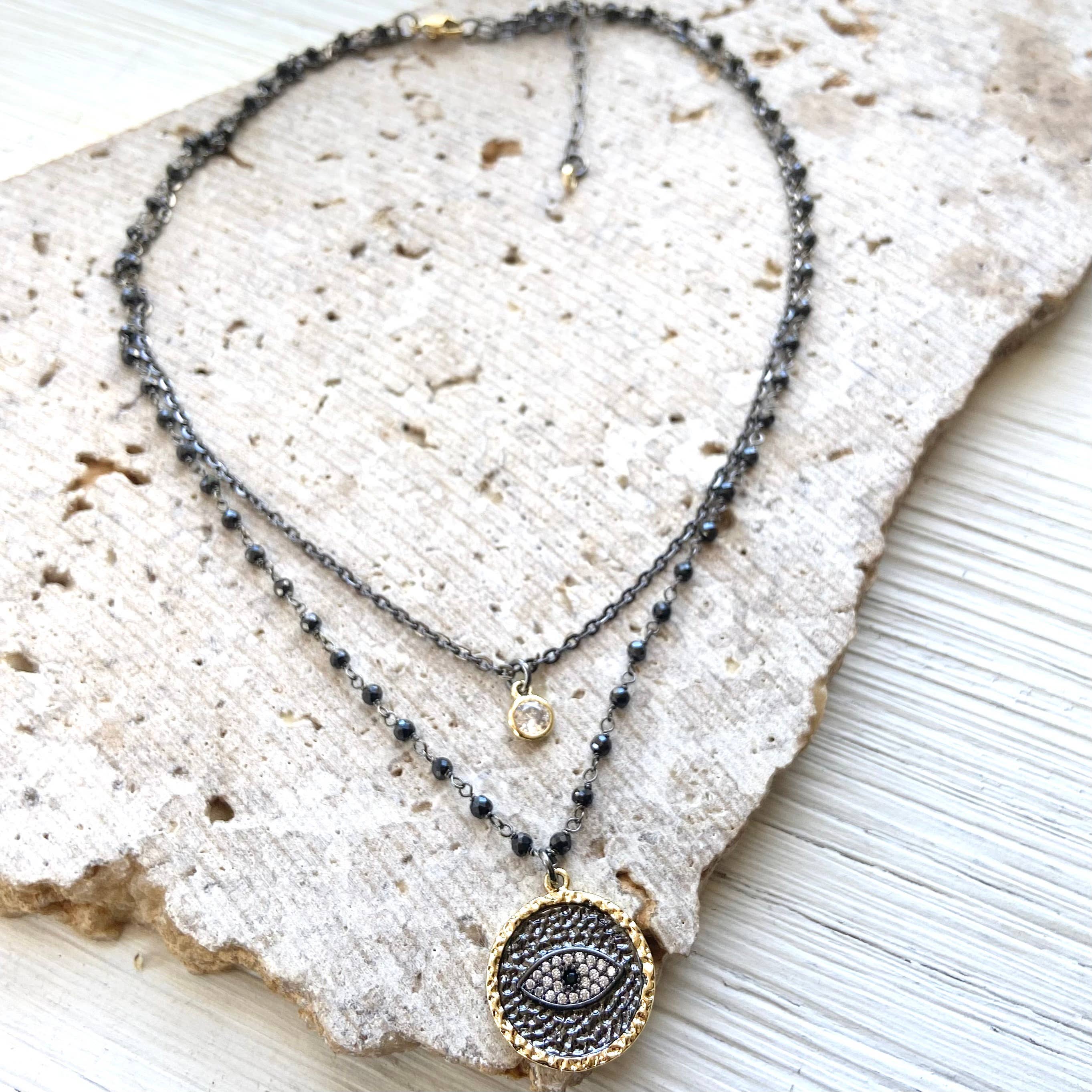 Layered Evil Eye Protection Charm Necklace
