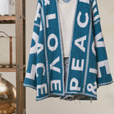 Colorblock Letter Print Cardigan